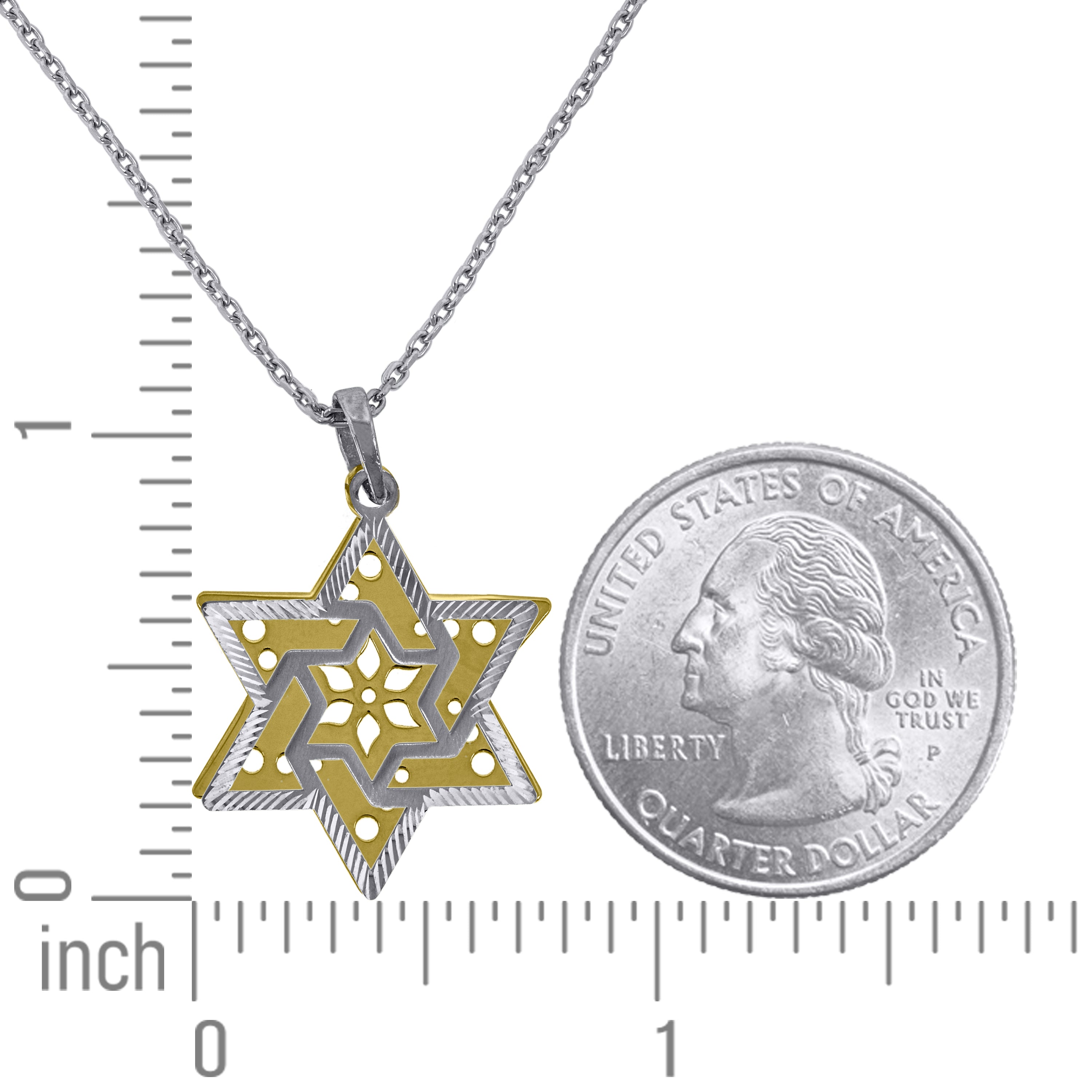 925 Sterling Silver Yellow-Tone Women Rolo Link Star Of David Necklace