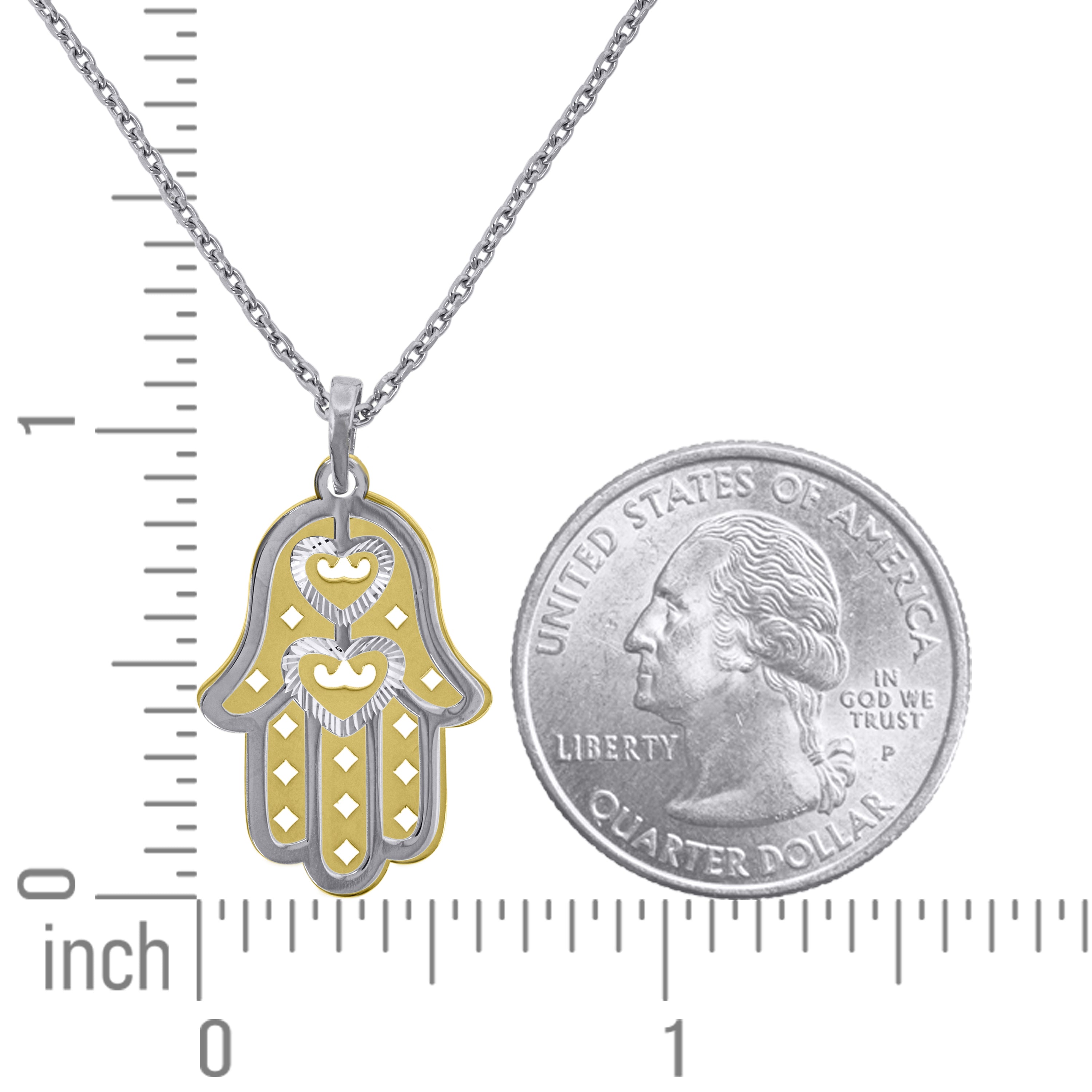 925 Sterling Silver Yellow-Tone Women Rolo Link Humsa Necklace