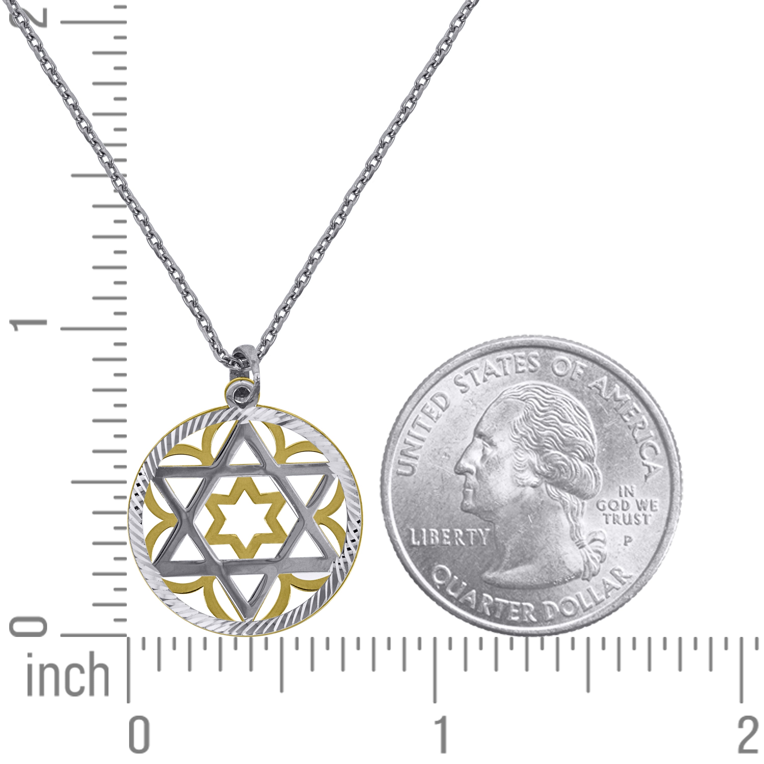 925 Sterling Silver Yellow-Tone Women Rolo Link Star Of David Necklace