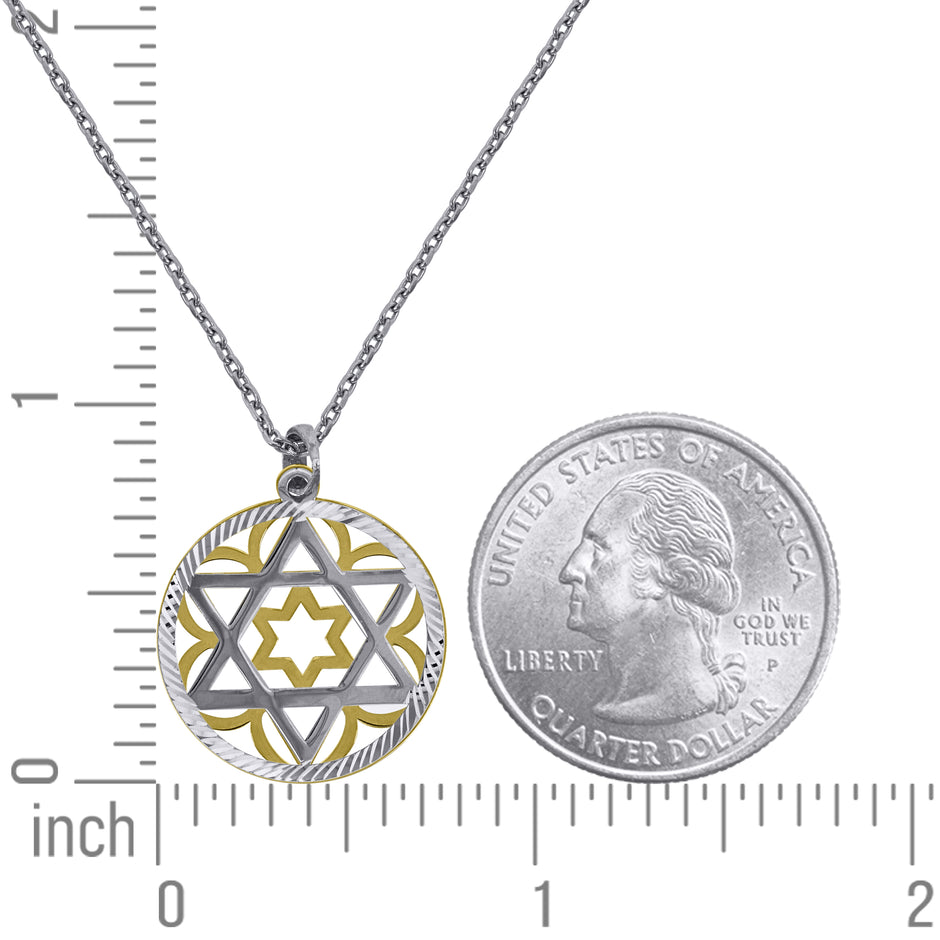 925 Sterling Silver Yellow-Tone Women Rolo Link Star Of David Necklace
