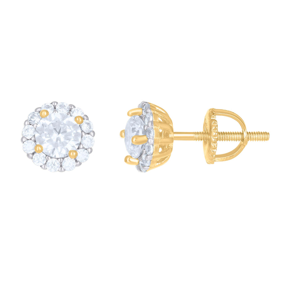 925 Sterling Silver Yellow-tone Unisex Cubic-Zirconia Fashion Stud Earrings