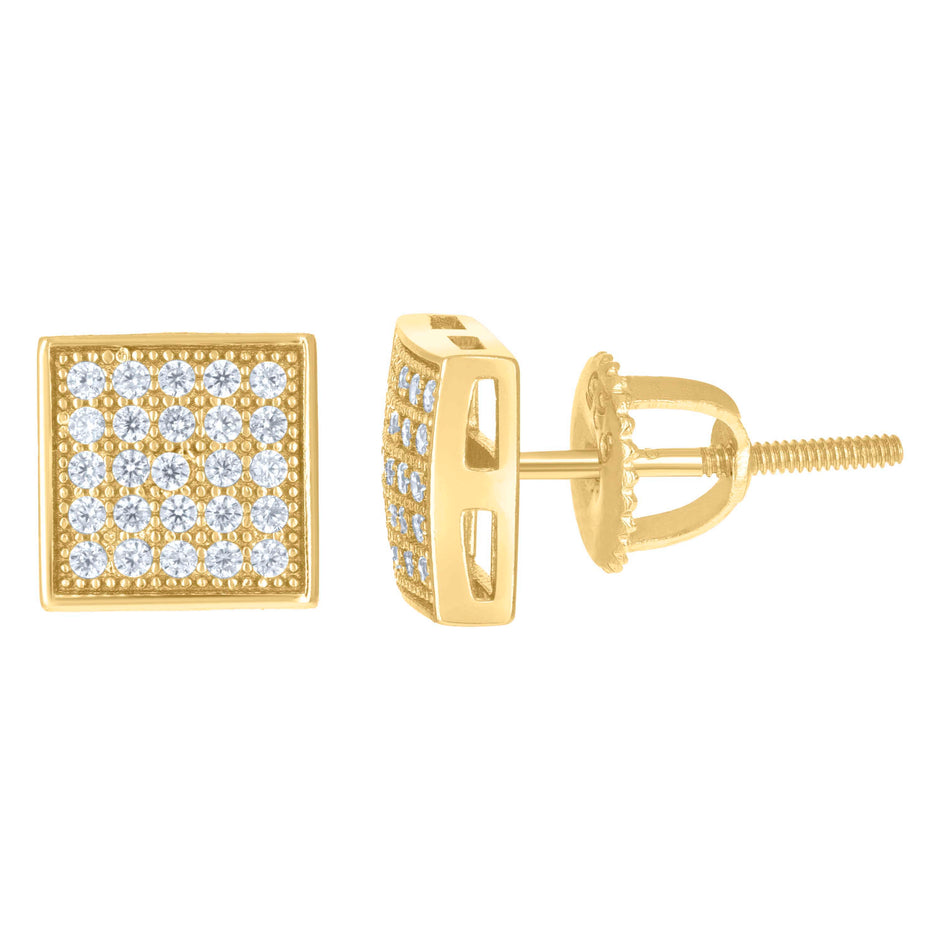 Yellow-Tone 925 Sterling Silver Unisex Cubic Zirconia Round Stud 6.5mm Earrings