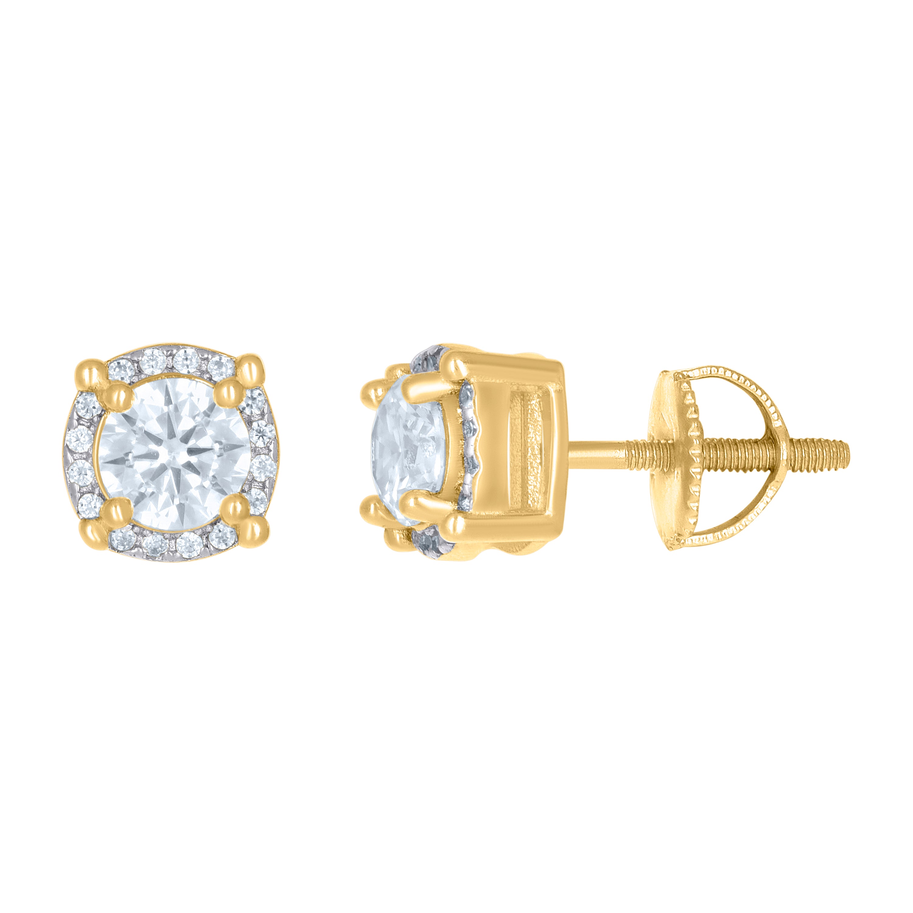 925 Sterling Silver Yellow-tone Unisex Cubic-Zirconia Fashion Stud Earrings