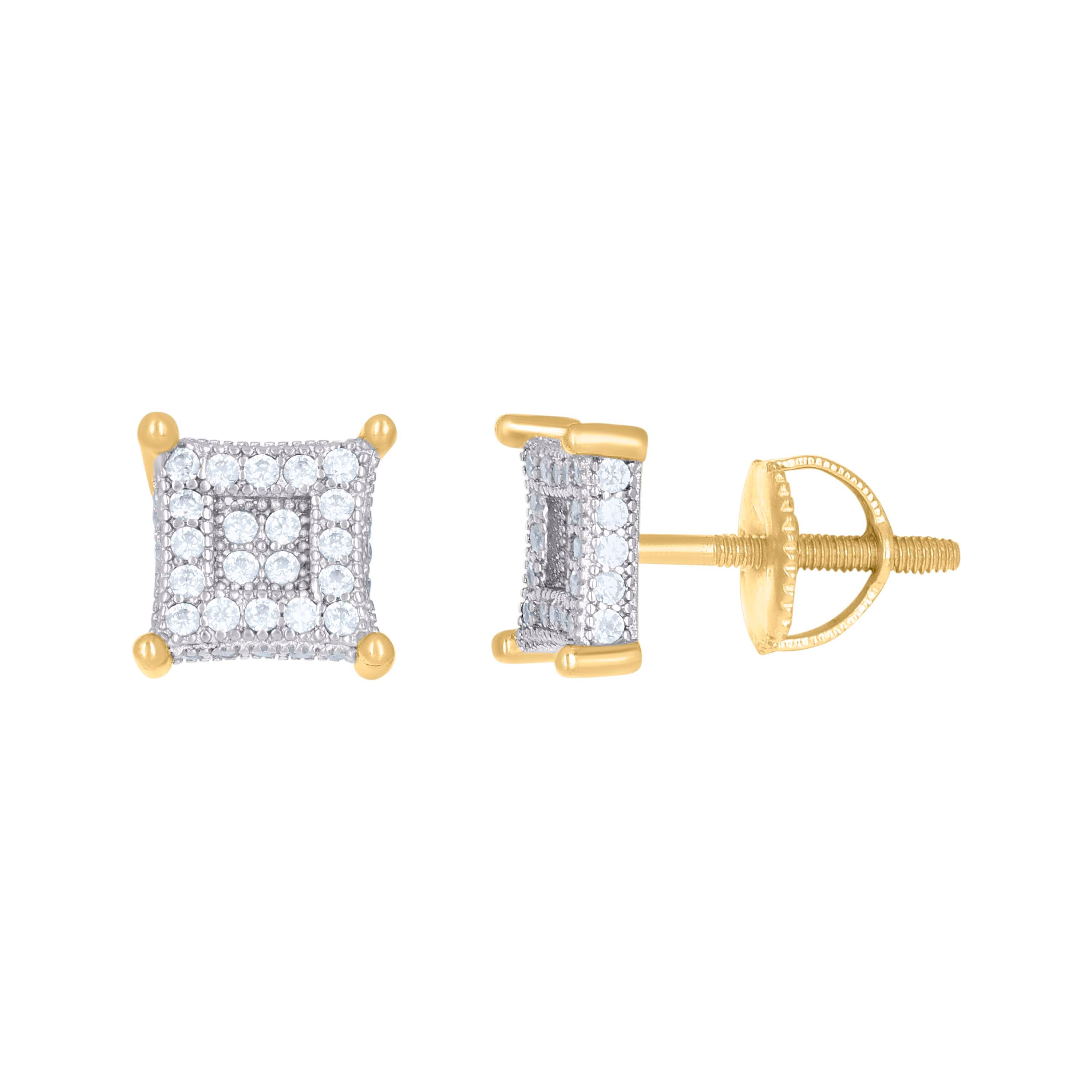 925 Sterling Silver Yellow-tone Unisex Cubic-Zirconia Square Fashion Stud Earrings