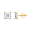 925 Sterling Silver Yellow-tone Unisex Cubic-Zirconia Square Fashion Stud Earrings