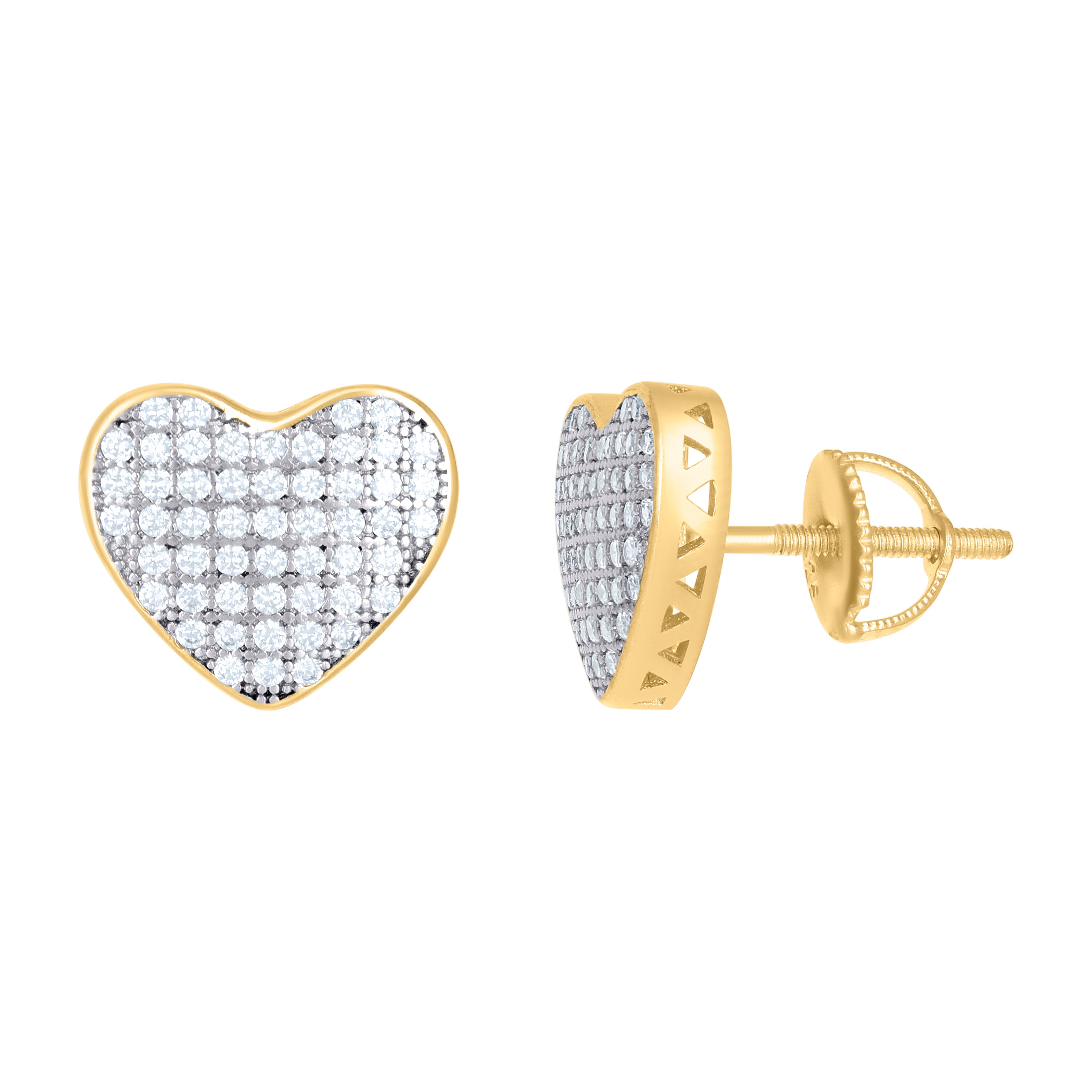 925 Sterling Silver Yellow-Tone Womens Round Cubic Zirconia Cluster Heart Stud Fashion Earrings
