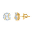 Yellow-Tone 925 Sterling Silver Unisex Princess Cubic Zirconia Circle Fashion Stud Earrings