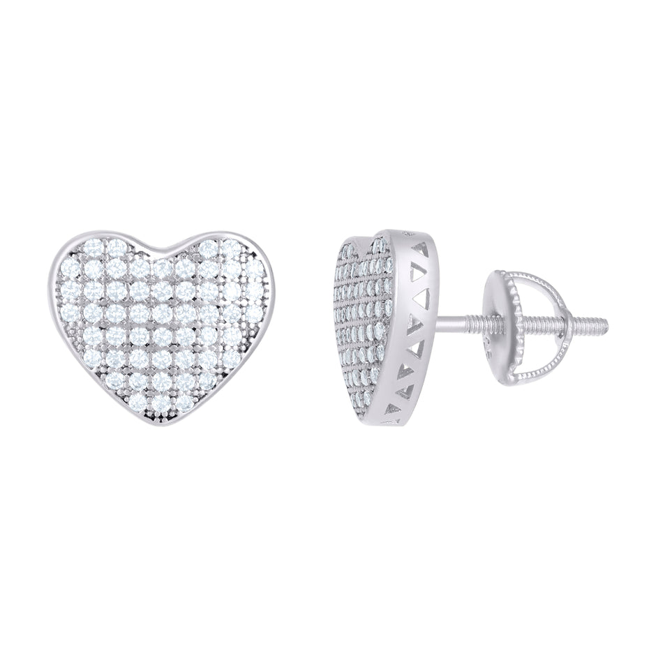 925 Sterling Silver Women Cubic-Zirconia Heart Stud Earrings
