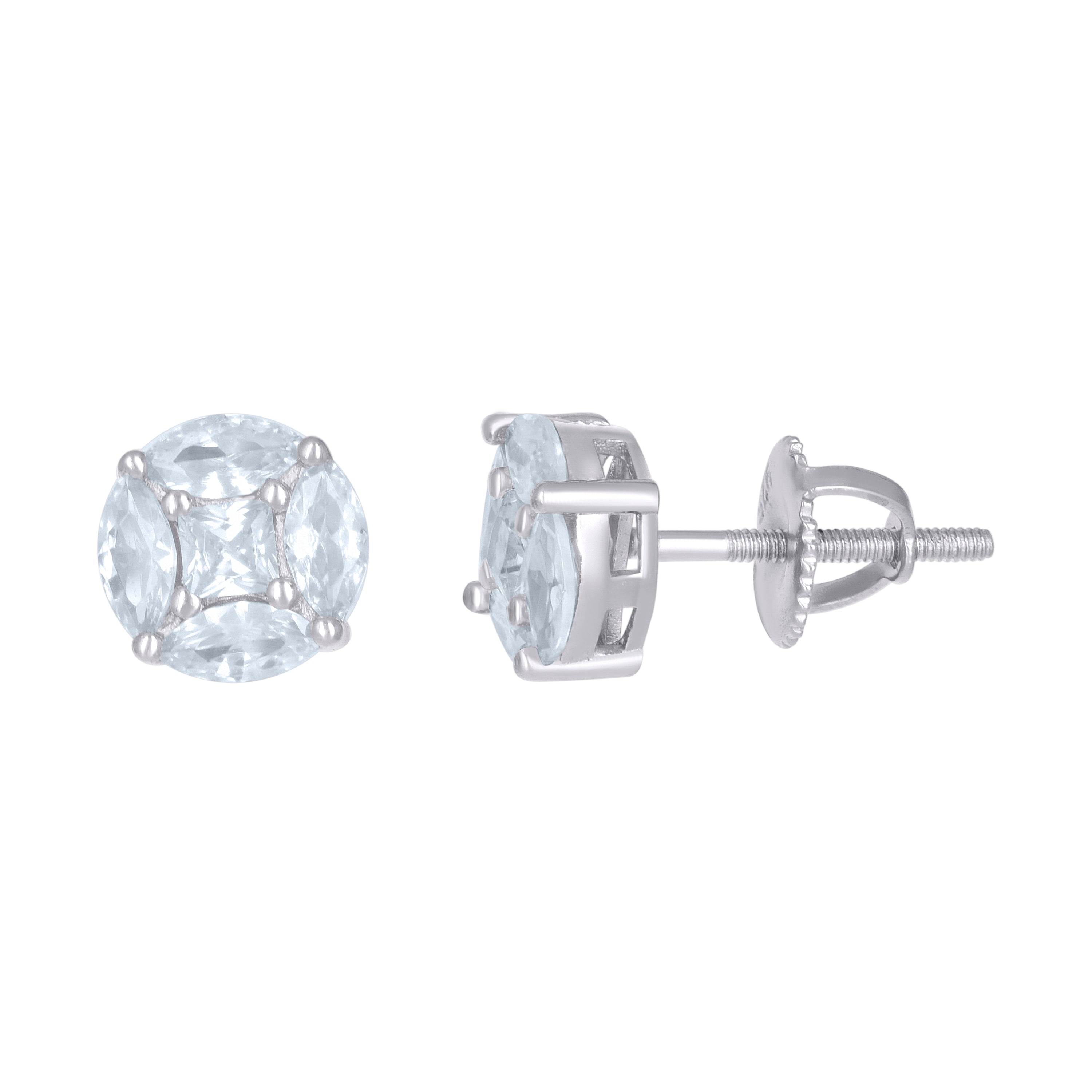 925 Sterling Silver Unisex Cushion-Cut Cubic-Zirconia Fashion Stud Earrings