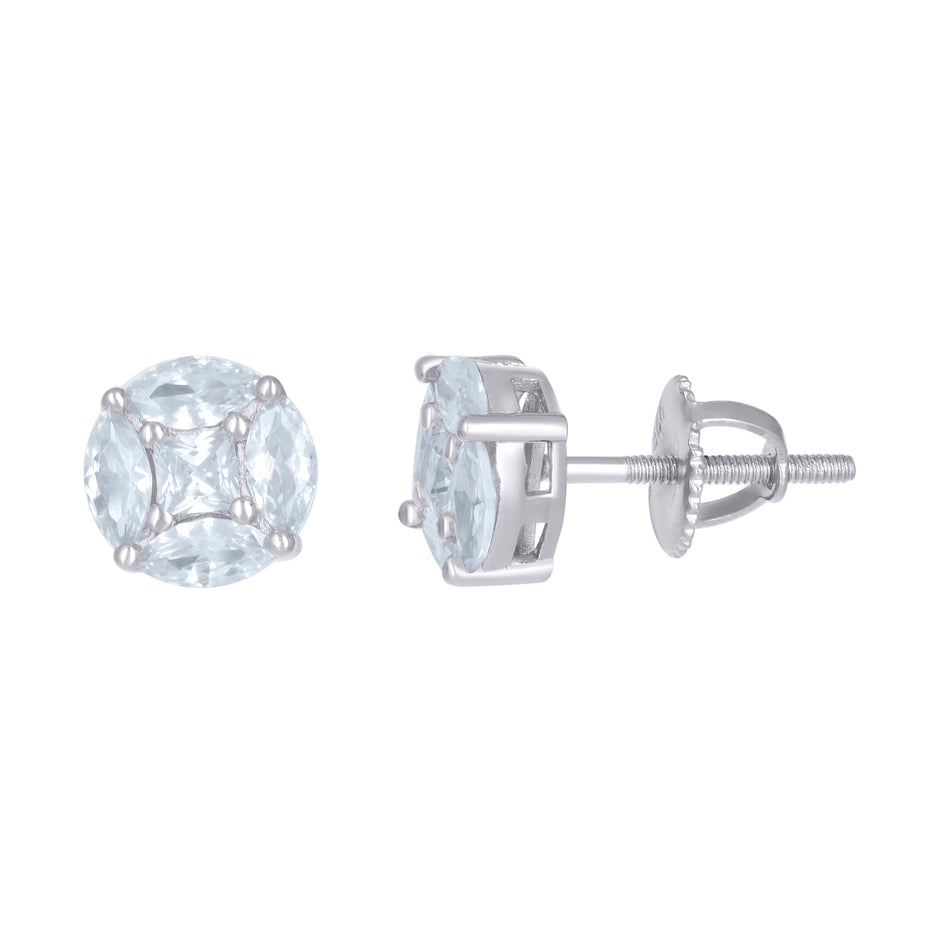 925 Sterling Silver Unisex Cushion-Cut Cubic-Zirconia Fashion Stud Earrings