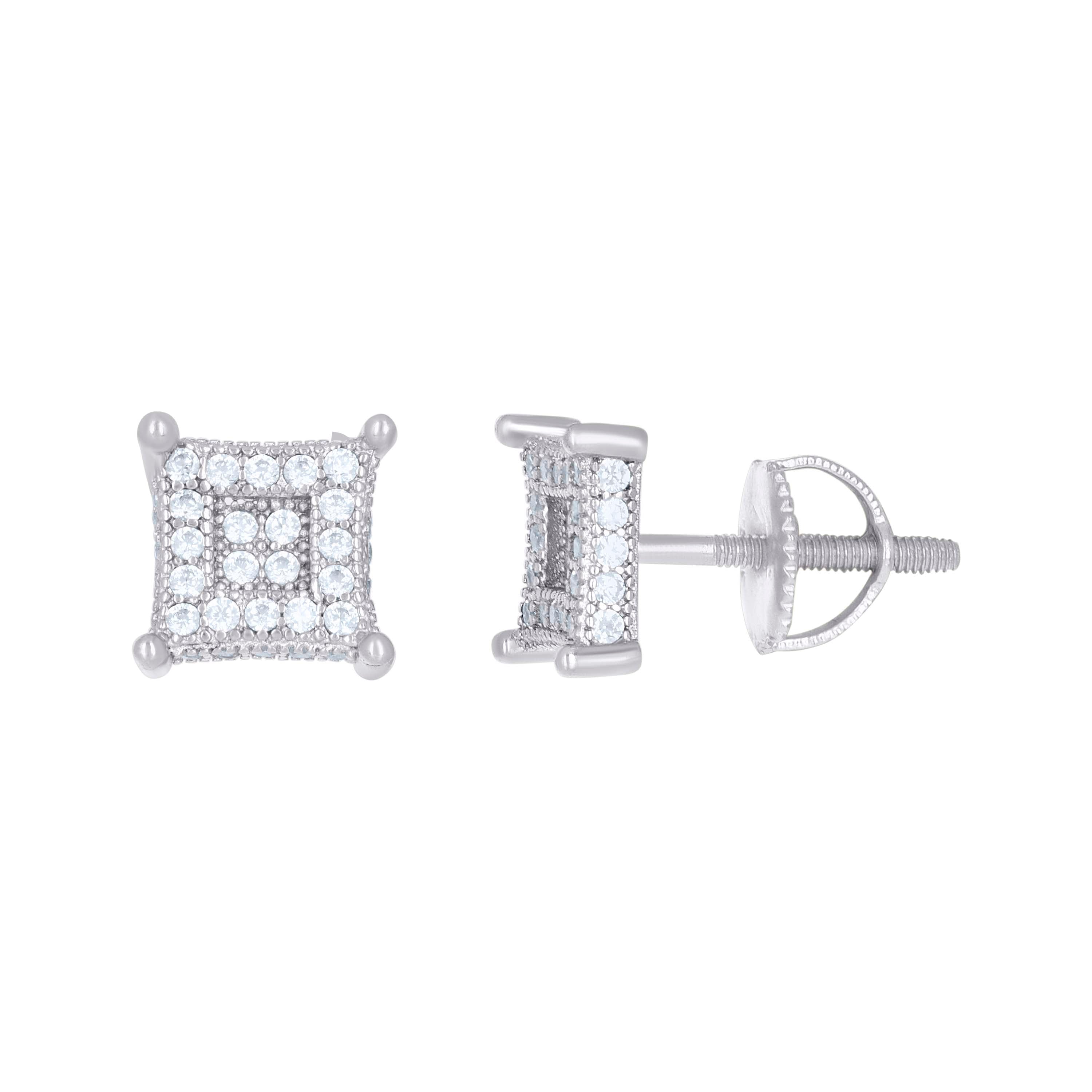 925 Sterling Silver Unisex Cubic-Zirconia Square Fashion Stud Earrings