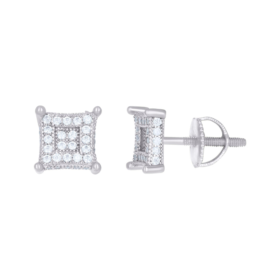 925 Sterling Silver Unisex Cubic-Zirconia Square Fashion Stud Earrings