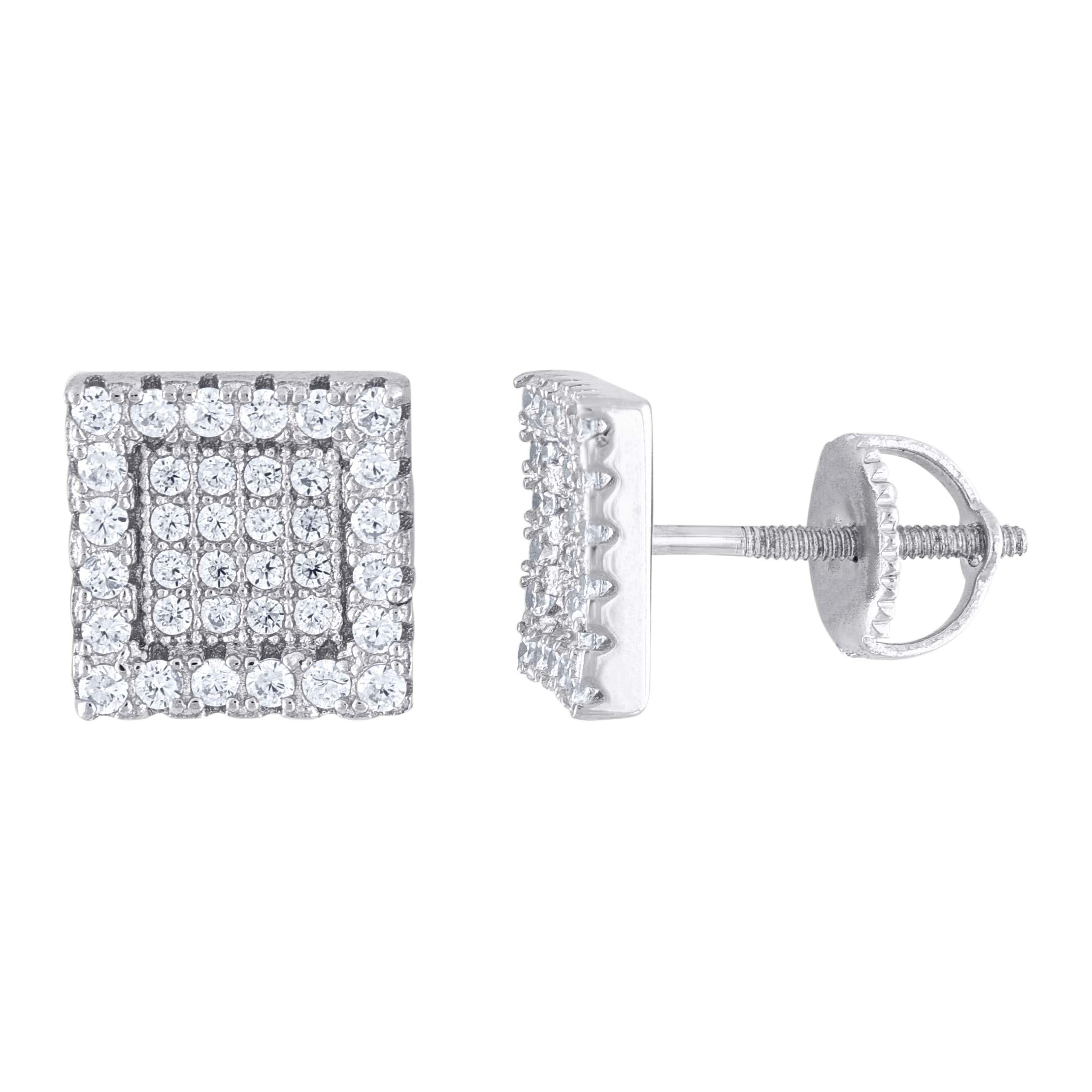 925 Sterling Silver Womens Cubic-Zirconia Square Fashion Stud Earrings