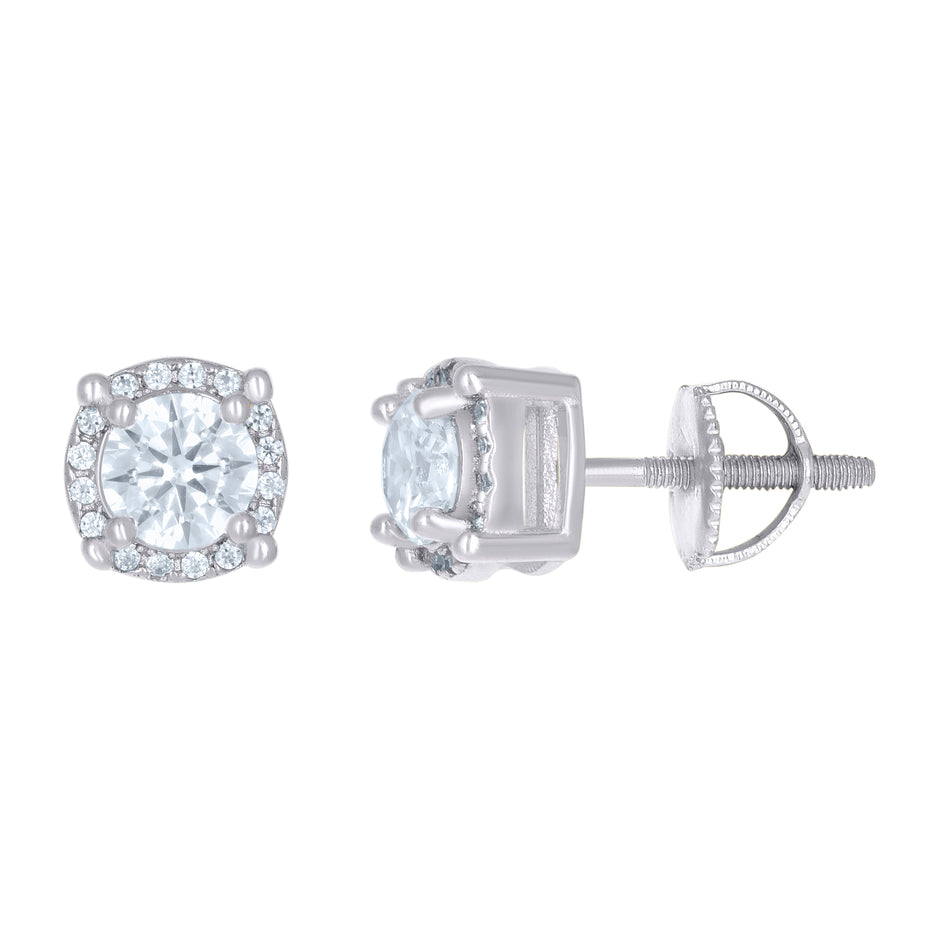 925 Sterling Silver Unisex Cubic-Zirconia Fashion Stud Earrings