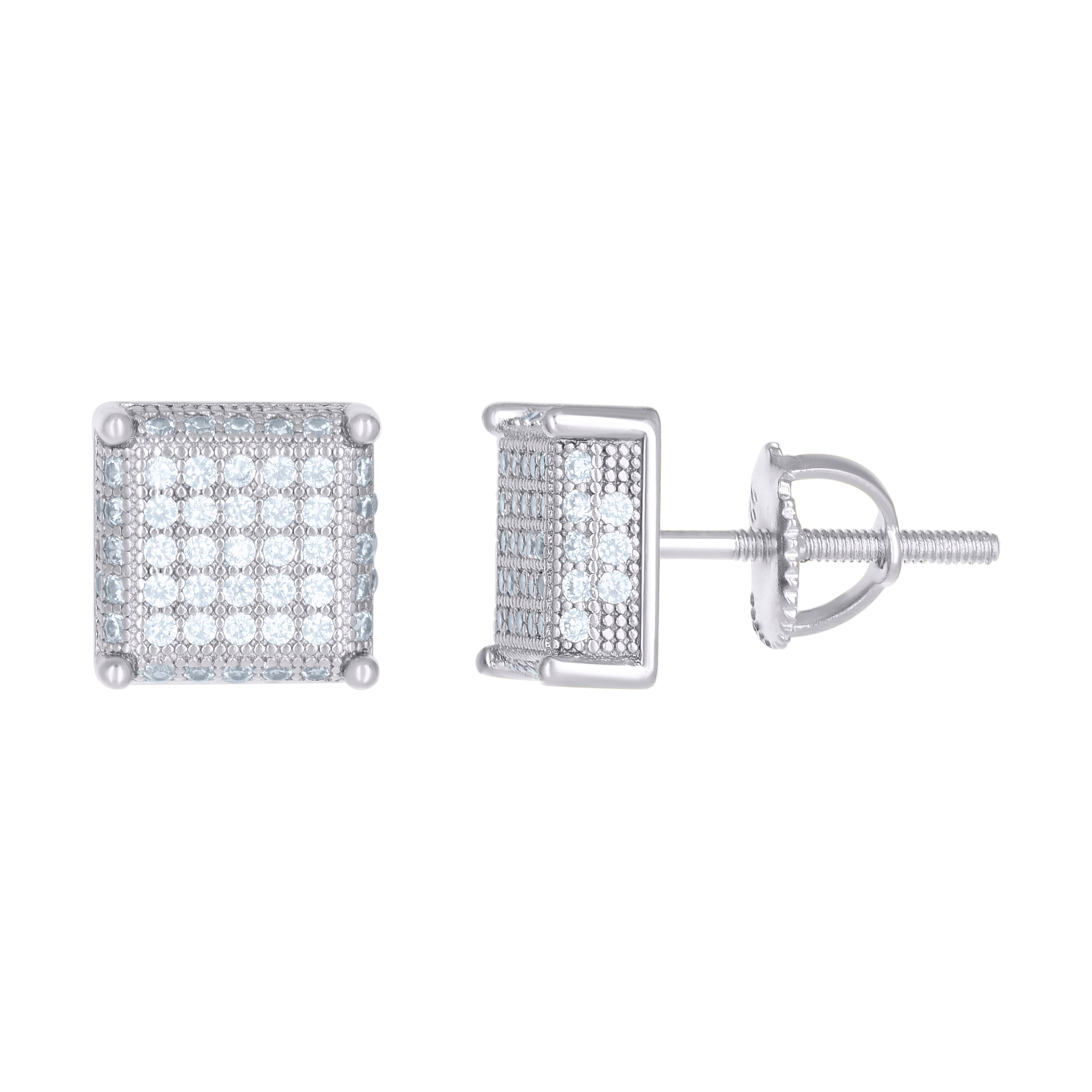 925 Sterling Silver Unisex Cubic-Zirconia Square Fashion Stud Earrings