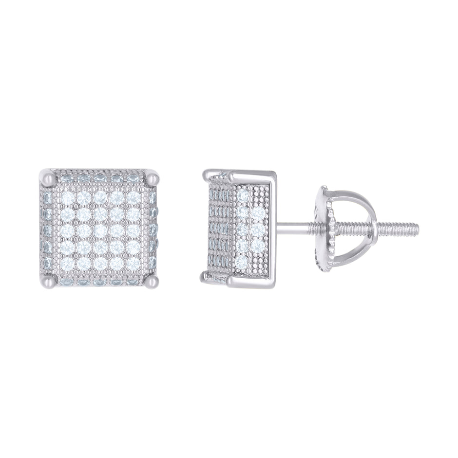 925 Sterling Silver Unisex Cubic-Zirconia Square Fashion Stud Earrings