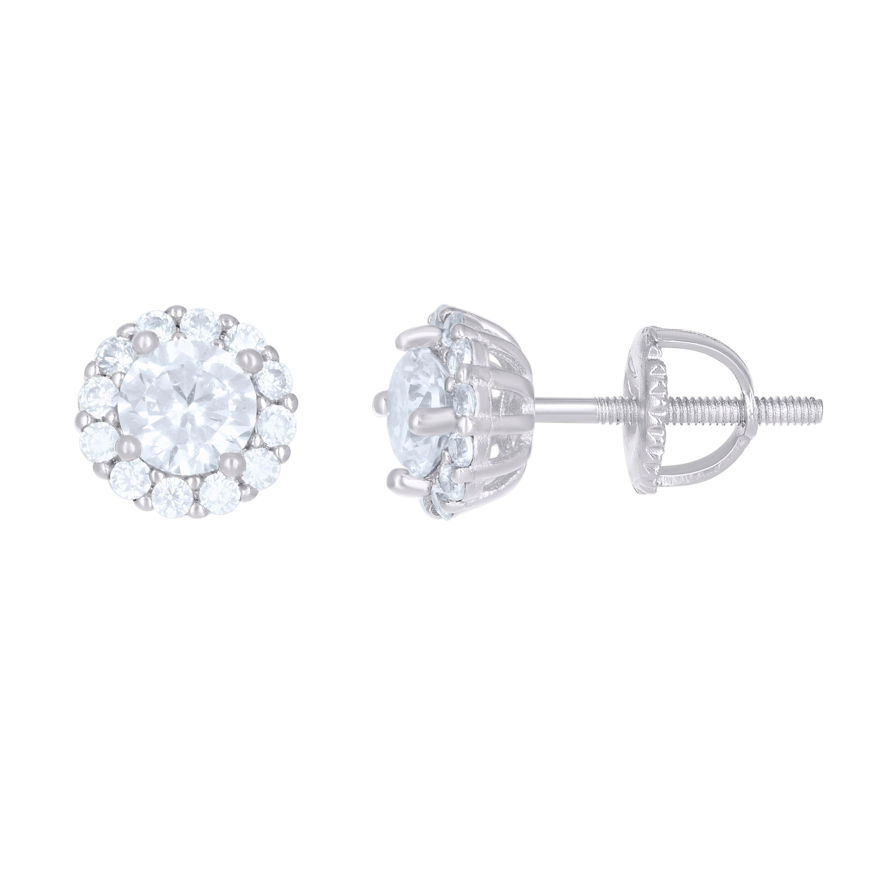 925 Sterling Silver Cubic Zirconia Unisex Flower Stud Earrings