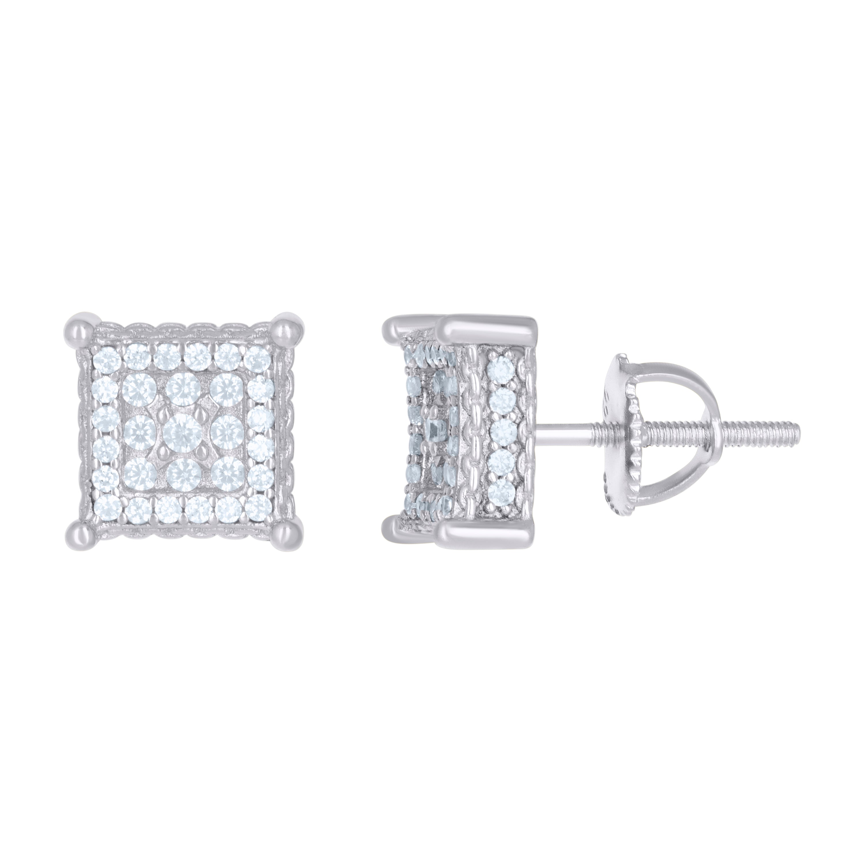 925 Sterling Silver Cubic Zirconia Unisex Square Kite Stud Earrings