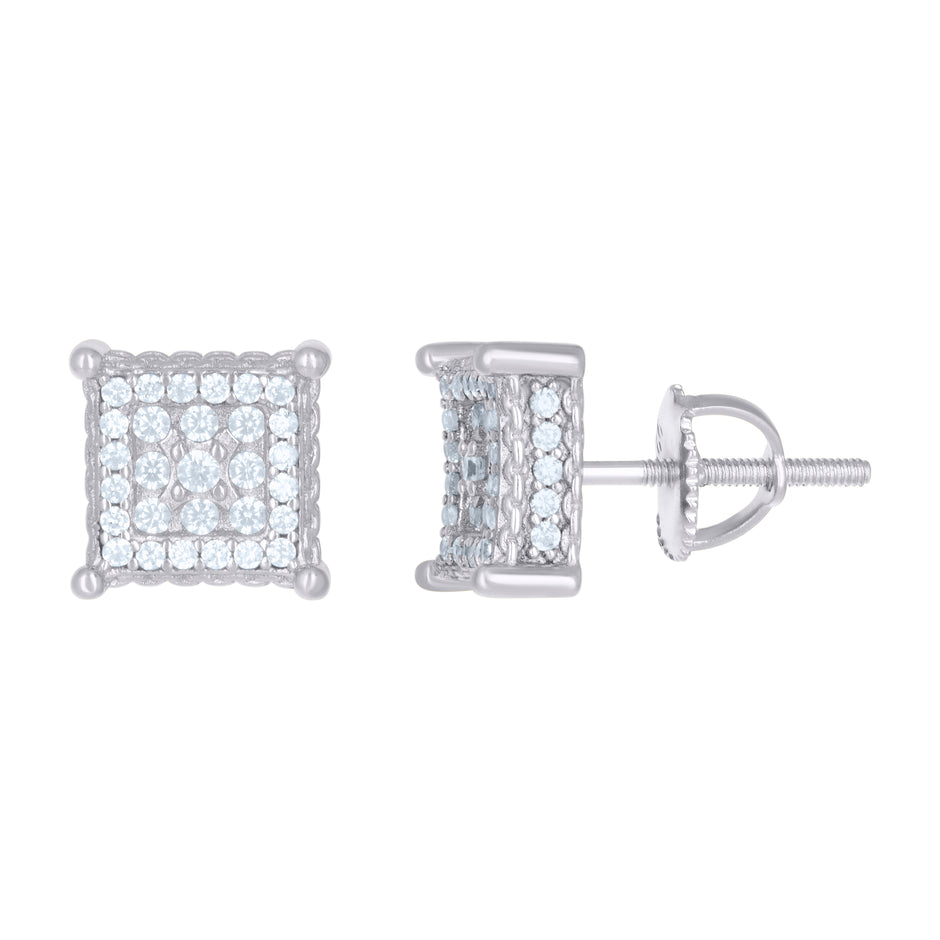 925 Sterling Silver Cubic Zirconia Unisex Square Kite Stud Earrings