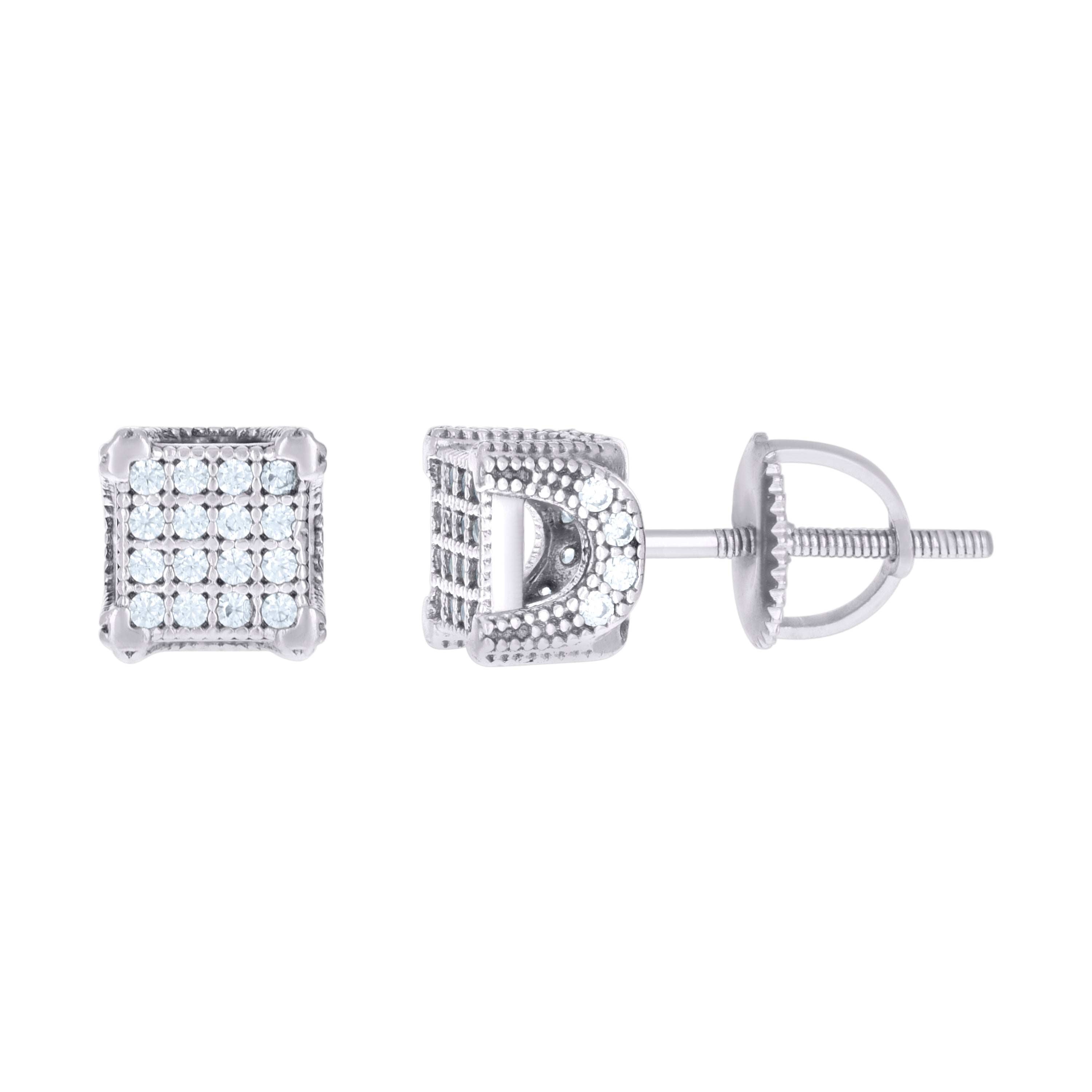 925 Sterling Silver Unisex Cubic-Zirconia Square Fashion Stud Earrings