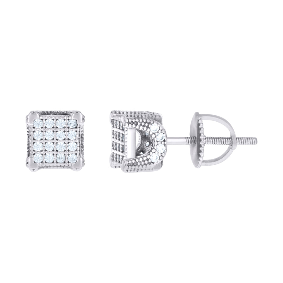 925 Sterling Silver Unisex Cubic-Zirconia Square Fashion Stud Earrings