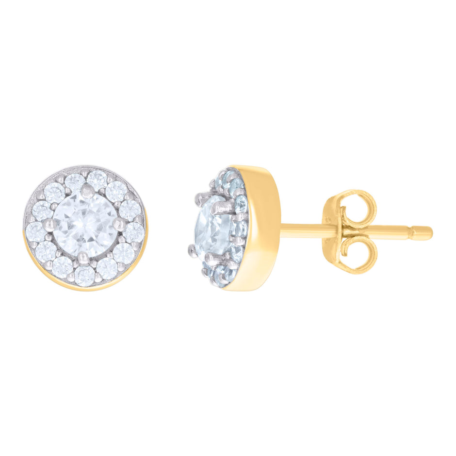 925 Sterling Silver Yellow-Tone Womens Cubic Zirconia Round Halo Stud Earrings