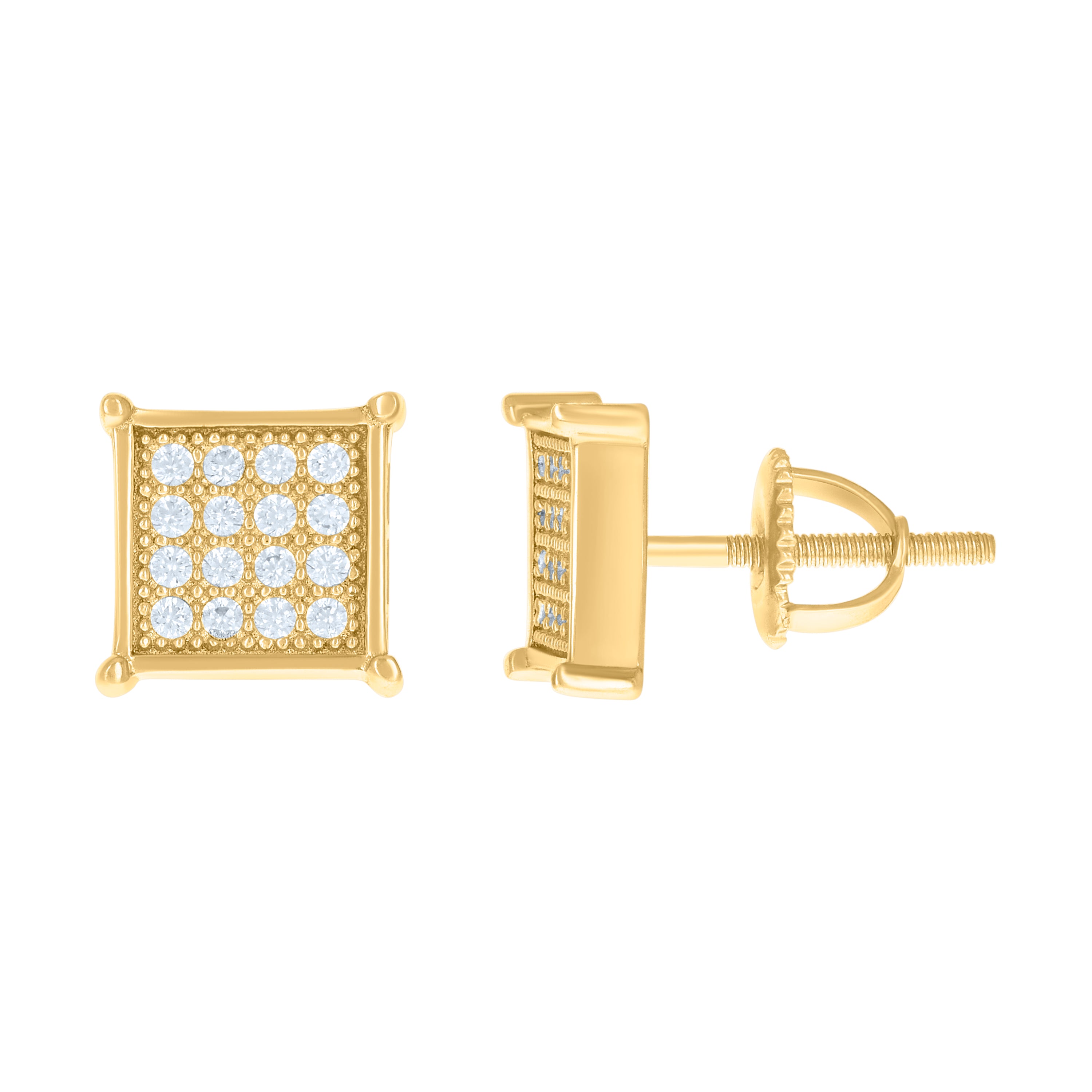 925 Sterling Silver Yellow-Tone Womens Cubic Zirconia Square Stud Earrings