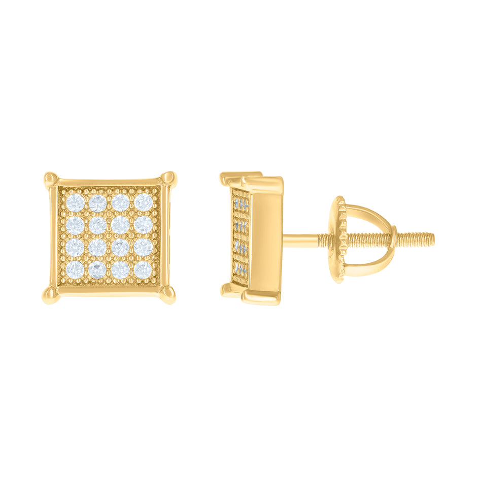 925 Sterling Silver Yellow-Tone Womens Cubic Zirconia Square Stud Earrings