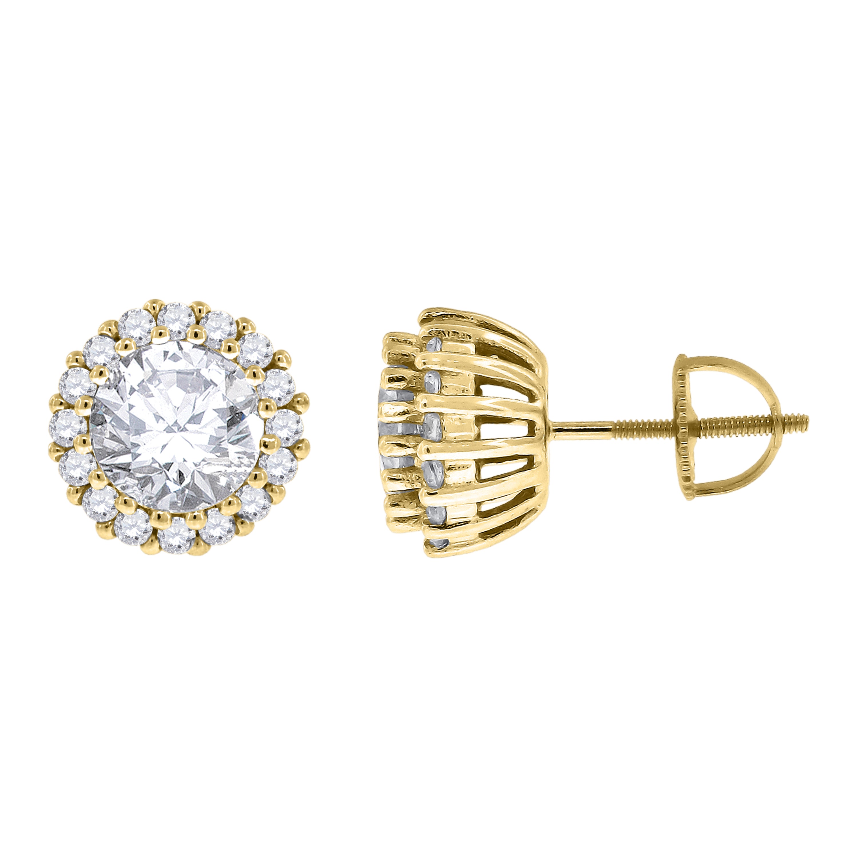 925 Sterling Silver Yellow-Tone Womens Cubic Zirconia Round Halo Stud Earrings