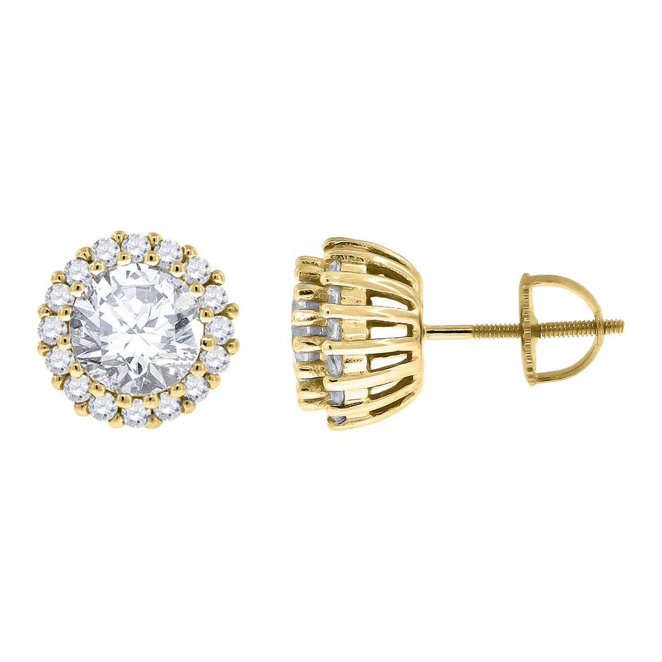 925 Sterling Silver Yellow-Tone Womens Cubic Zirconia Round Halo Stud Earrings