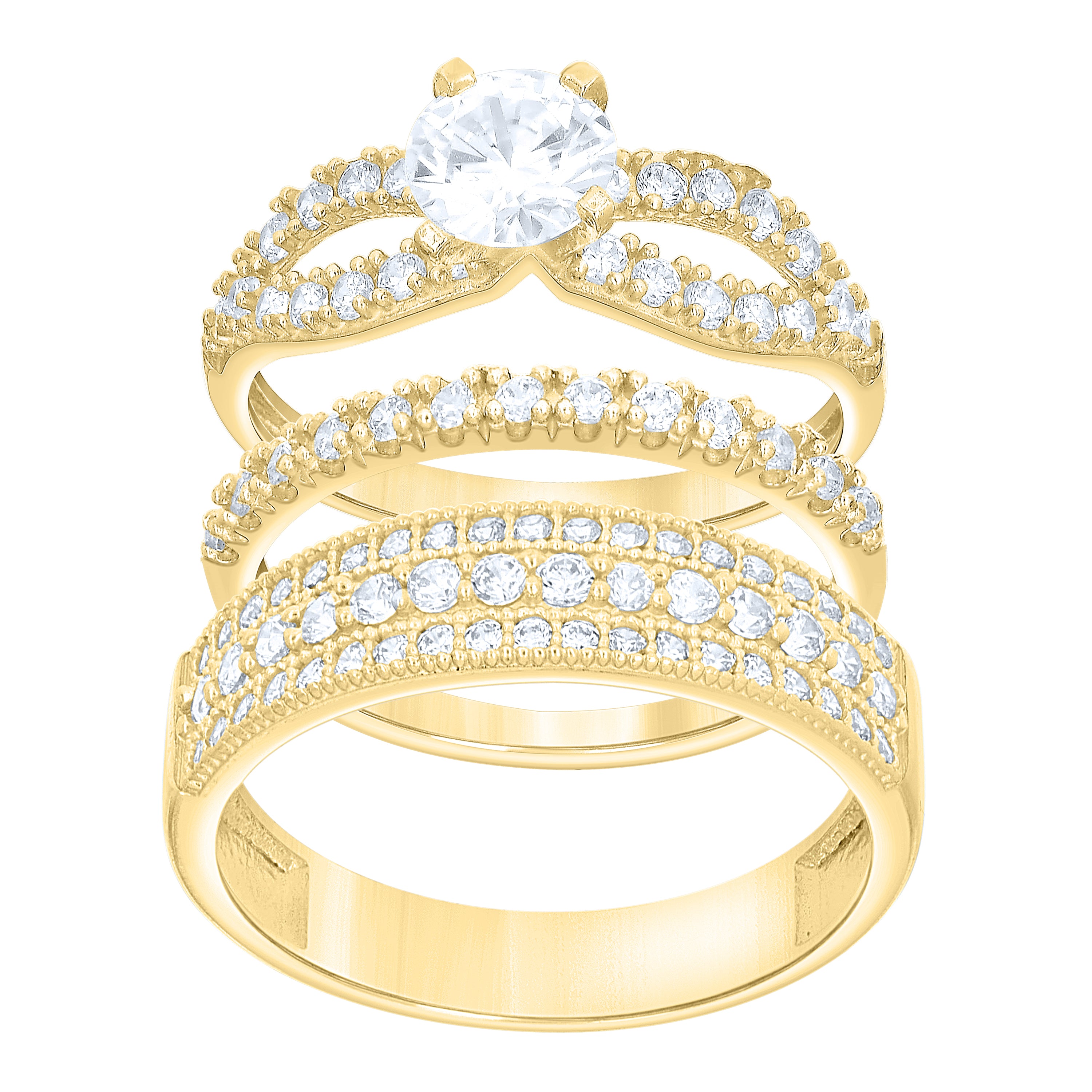 10kt Two-Tone Gold His & Her Cubic-Zirconia Trio Ring Set