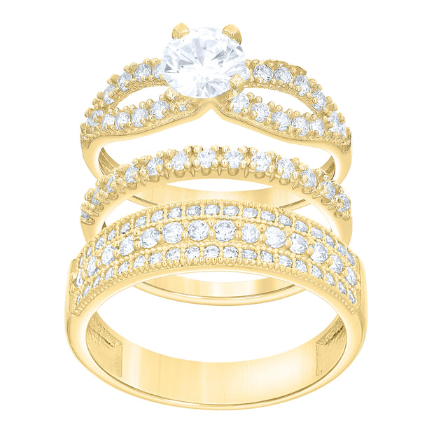 10kt Two-Tone Gold His & Her Cubic-Zirconia Trio Ring Set