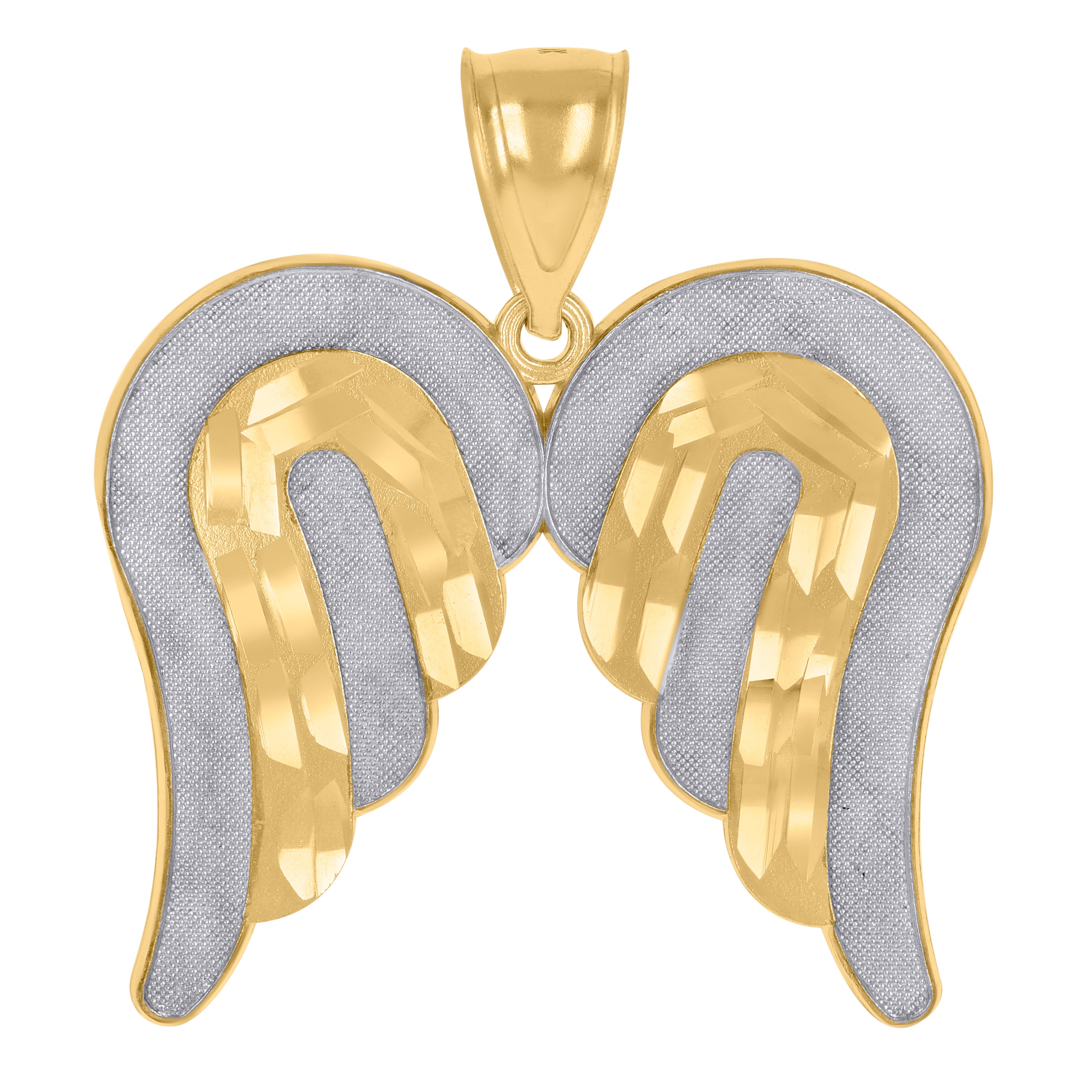 10kt Gold Two-Tone Diamond-Cut Textured Mens Angel Wings Religious Charm Pendant