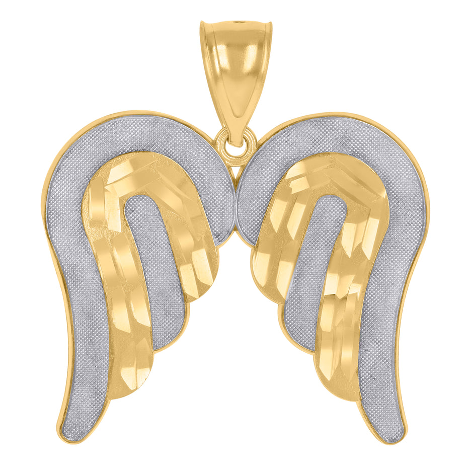 10kt Gold Two-Tone Diamond-Cut Textured Mens Angel Wings Religious Charm Pendant