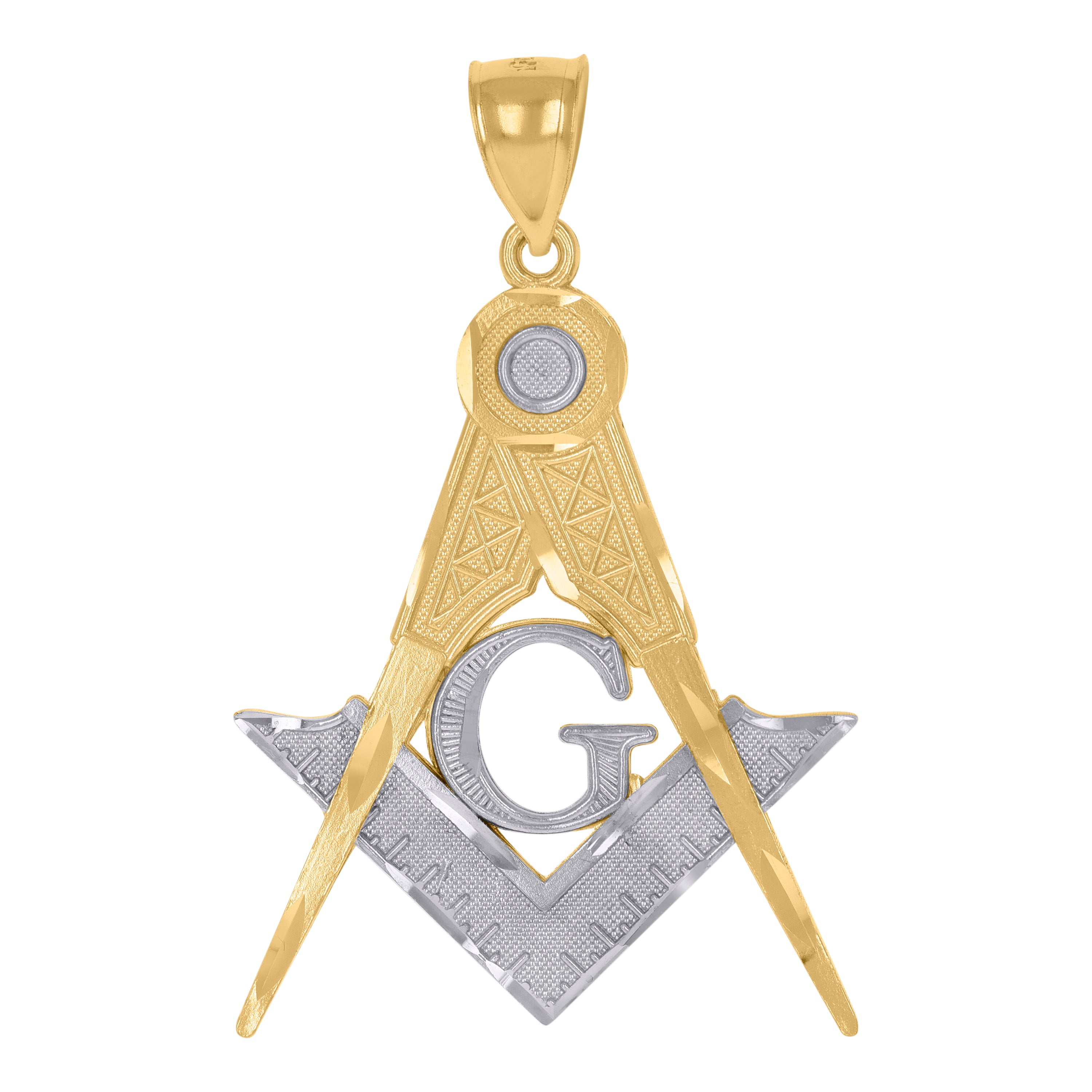 10kt Gold Two-Tone Textured Mens Masonic Religious Charm Pendant