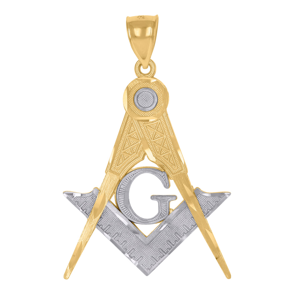 10kt Gold Two-Tone Textured Mens Masonic Religious Charm Pendant