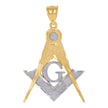 10kt Gold Two-Tone Textured Mens Masonic Religious Charm Pendant