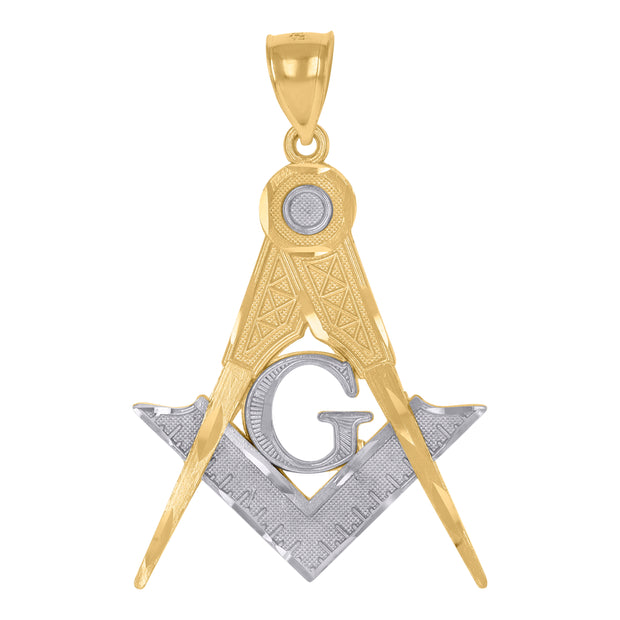10kt Gold Two-Tone Textured Mens Masonic Religious Charm Pendant