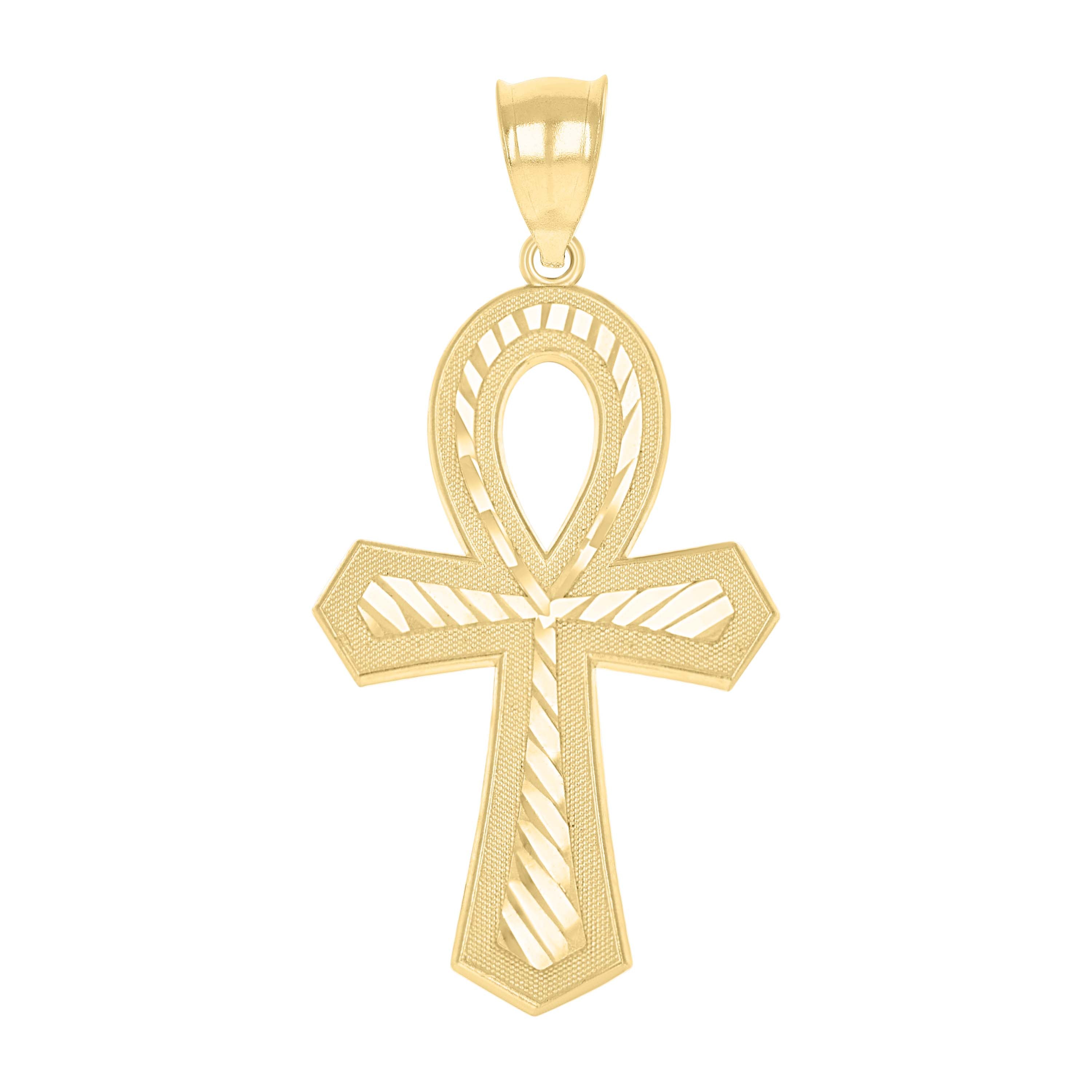 10kt Two-Tone Gold Unisex Textured Ankh Cross Religious Charm Pendant
