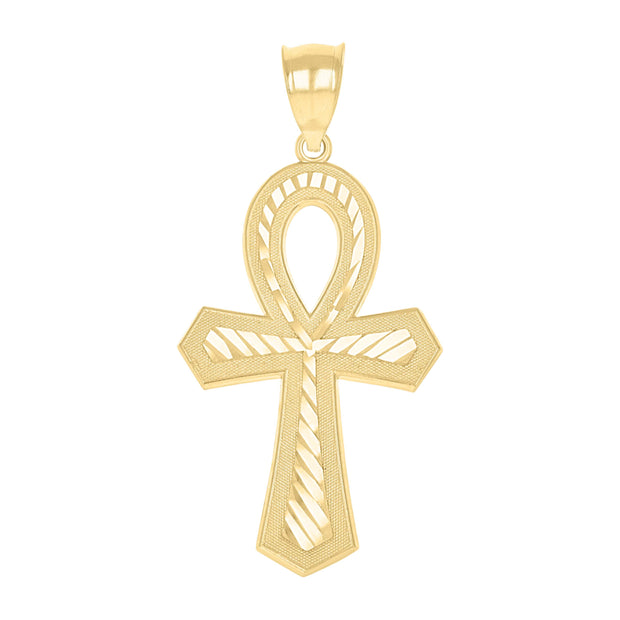 10kt Two-Tone Gold Unisex Textured Ankh Cross Religious Charm Pendant