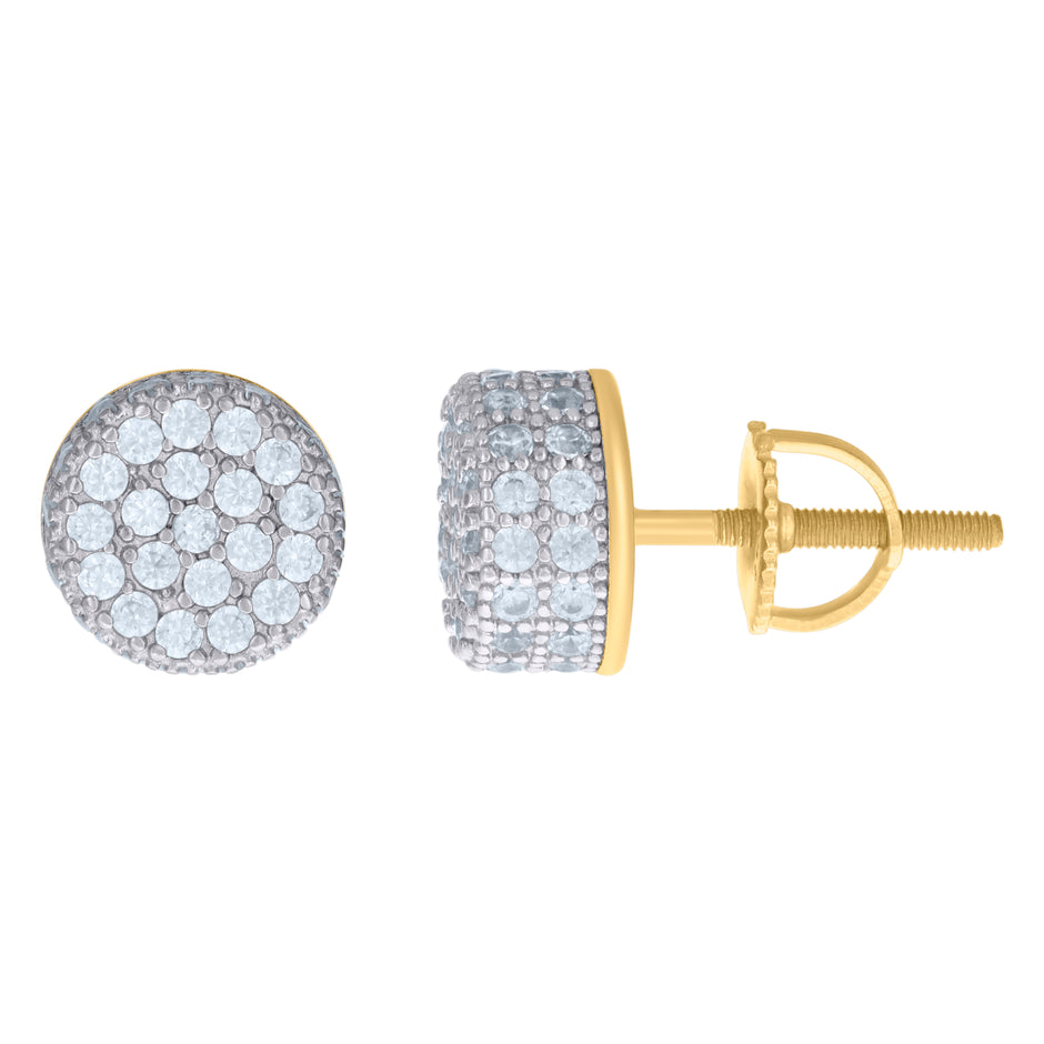 925 Sterling Silver Yellow-Tone Unisex Cubic Zirconia Round Stud Earrings