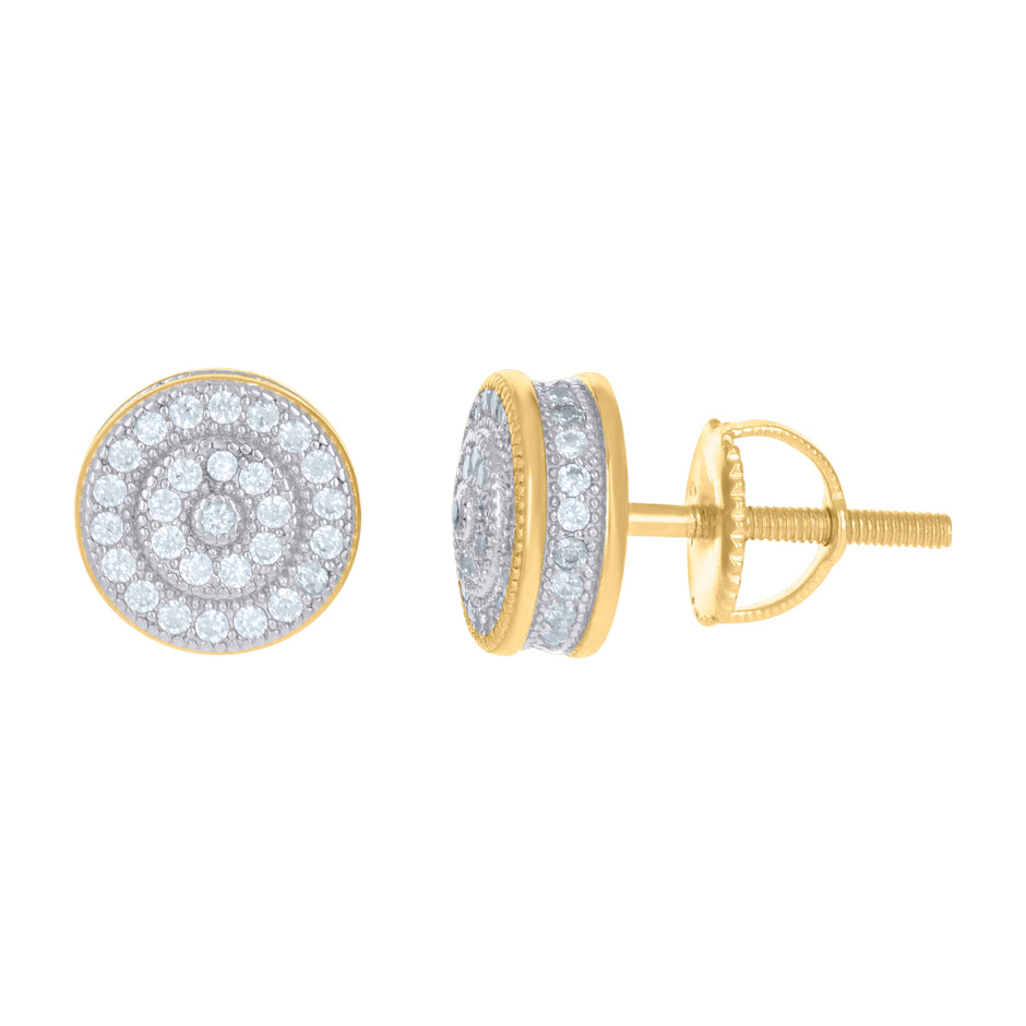 925 Sterling Silver Yellow-Tone Unisex Cubic Zirconia Round Stud Earrings