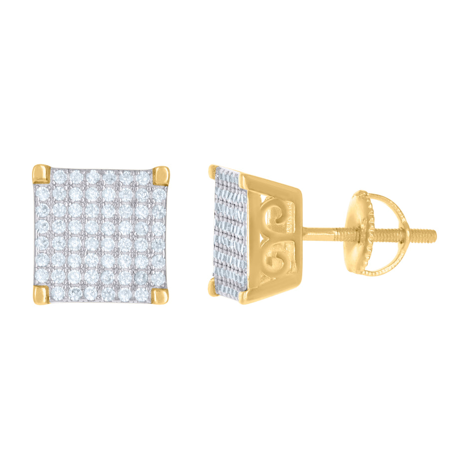 925 Sterling Silver Yellow-Tone Unisex Cubic Zirconia Square Stud Earrings