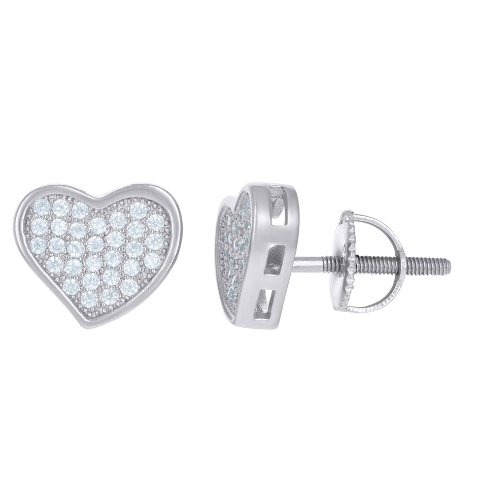 925 Sterling Silver Unisex Cubic Zirconia Heart Stud Earrings