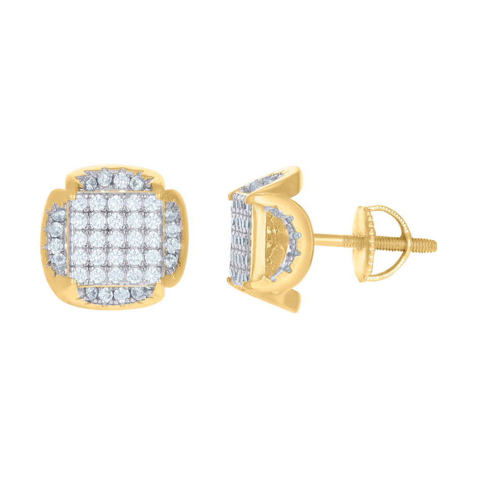 925 Sterling Silver Yellow-Tone Unisex Cubic-Zirconia Fashion Stud Earrings