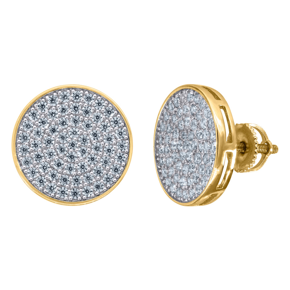 925 Sterling Silver Yellow-Tone Unisex Cubic Zirconia Round Stud Earrings