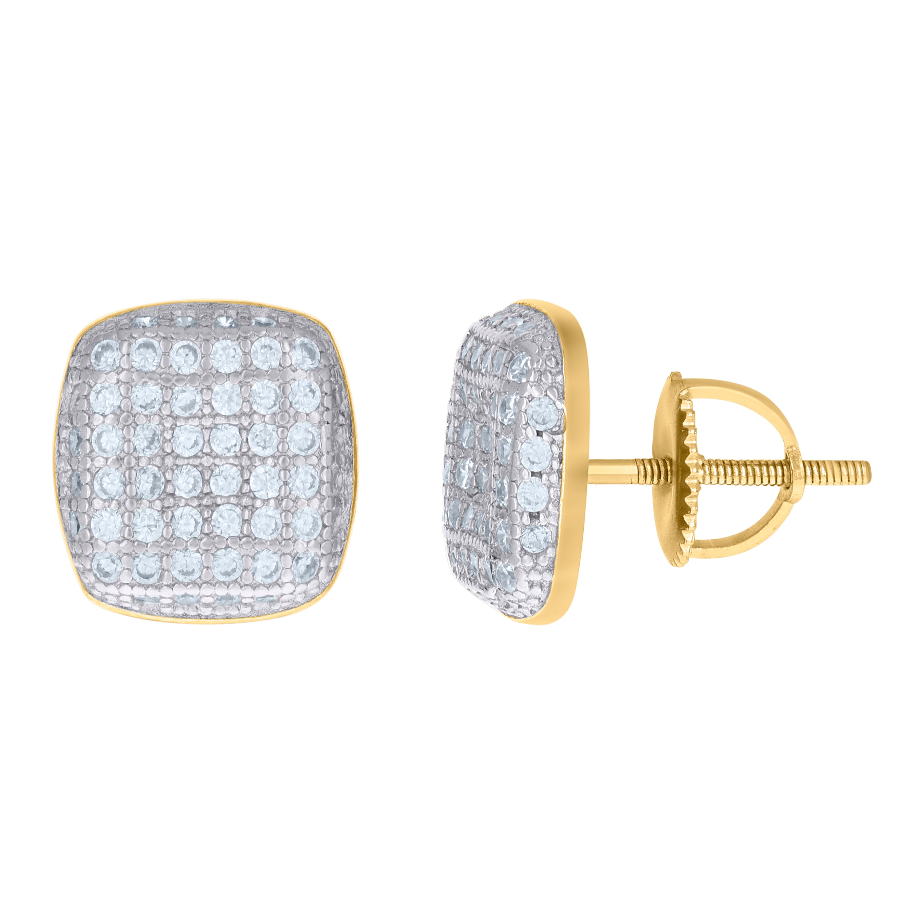 925 Sterling Silver Yellow-tone Womens Cubic-Zirconia Square Stud Earrings 
