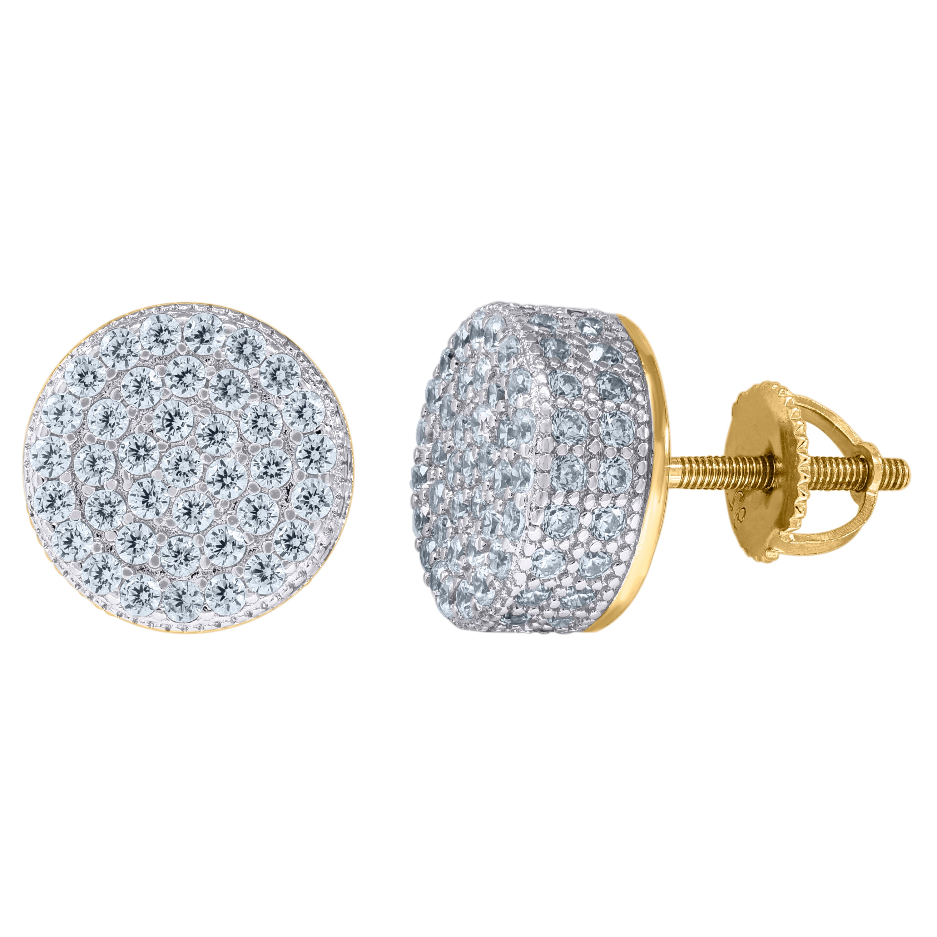 925 Sterling Silver Yellow-Tone Unisex Cubic Zirconia Round Halo Stud Earrings