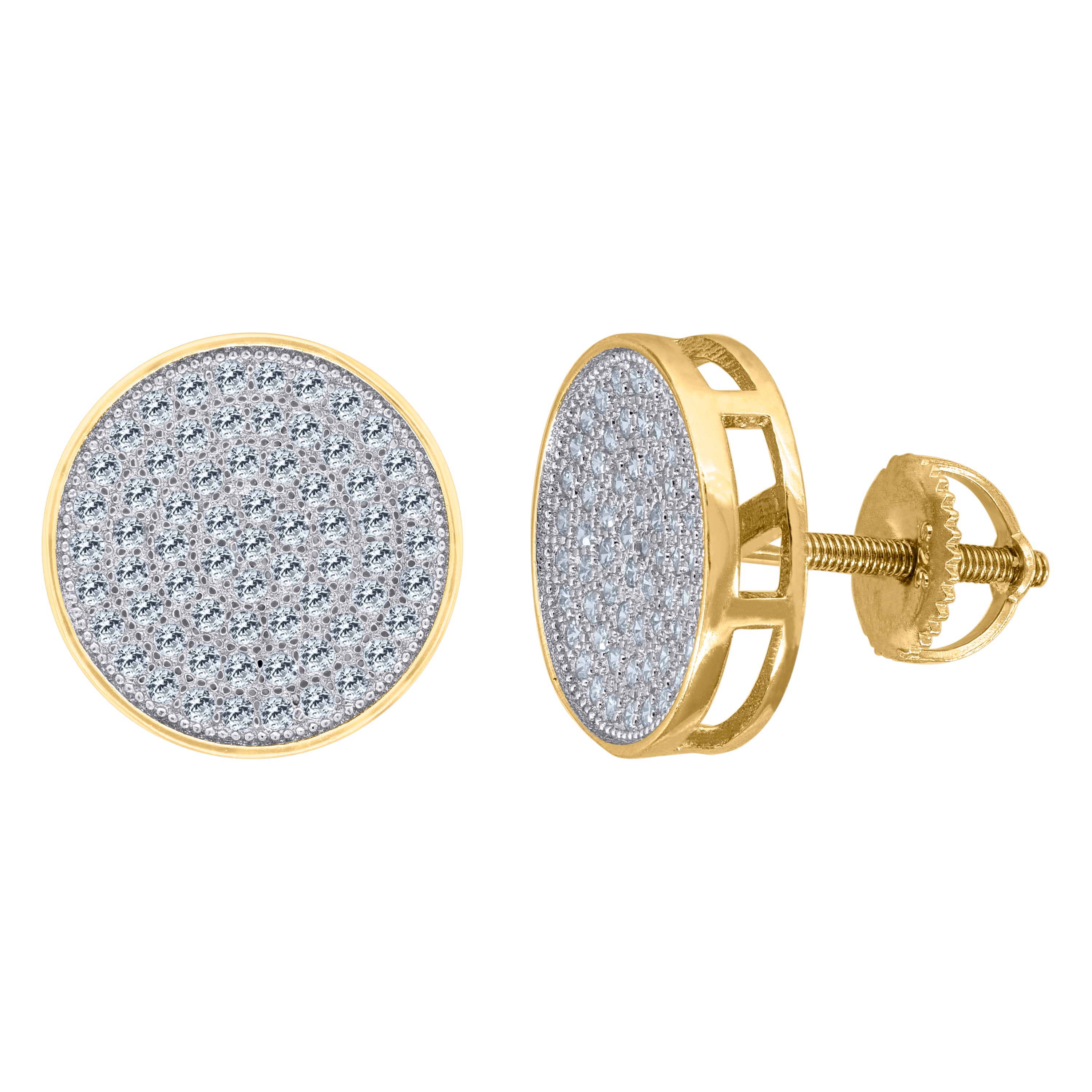 925 Sterling Silver Yellow-Tone Unisex Cubic Zirconia Round Stud Earrings