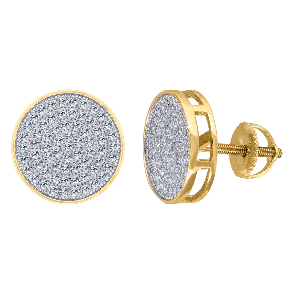 925 Sterling Silver Yellow-Tone Unisex Cubic Zirconia Round Stud Earrings